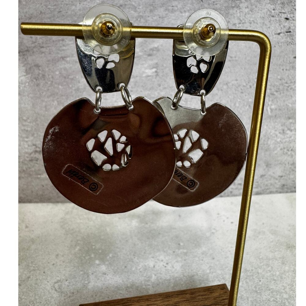 Vintage Edgar Berebi Peach Enamel Drop Earrings Art Deco Modernist Statement - Picture 2 of 3